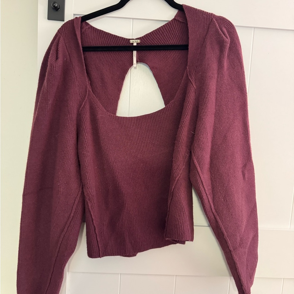 Free People Plum Ribbed Scoop Neck Knit Top